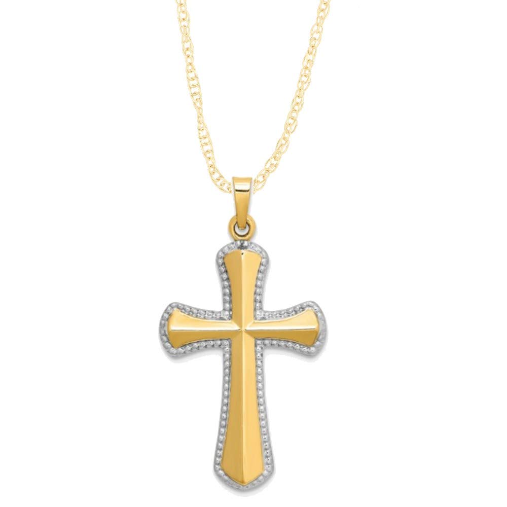 14K Yellow Gold Budded Beaded Edge Cross Pendant Necklace - Religious Jewelry for Men & Women - Perfect for Baptism, Confirmation, and Everyday Faith Wear