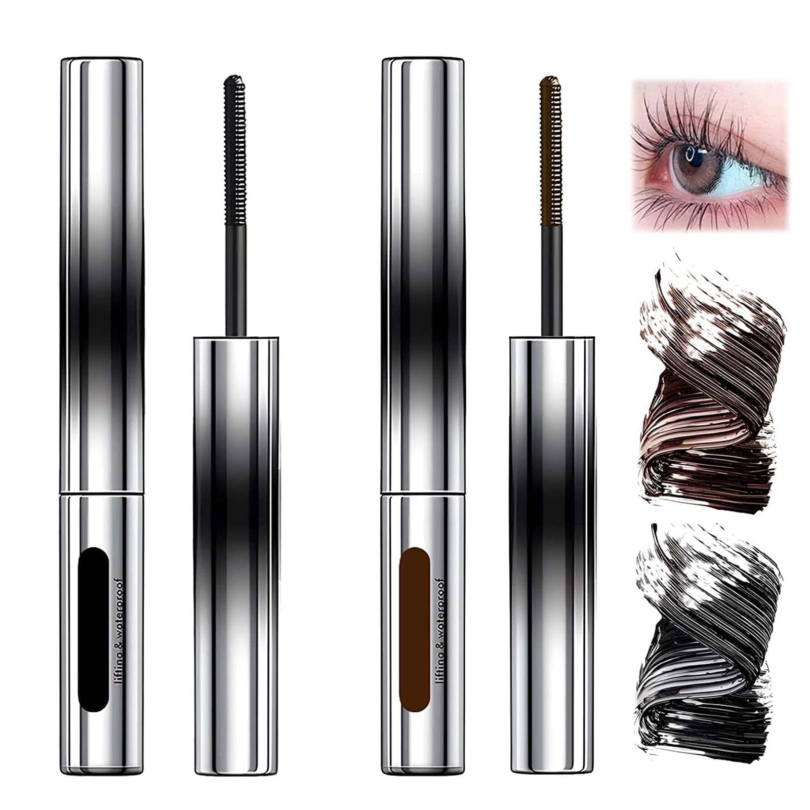 Flatter Peach Volumizing Metal Mascara - Bristleless Slim Metal Mascara Wand for Clump-Free Lashes - Brown (Perfect for Everyday Wear & Special Occasions)
