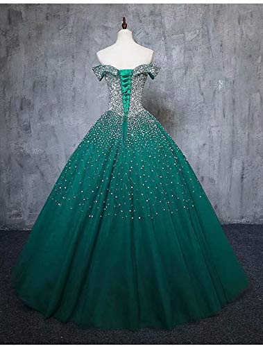 Elegant V-Neck Quinceañera Prom Dress with Off-the-Shoulder Sleeves & Crystal Embellishments | 2025 Ball Gown for Sweet 16, Homecoming & Formal Events