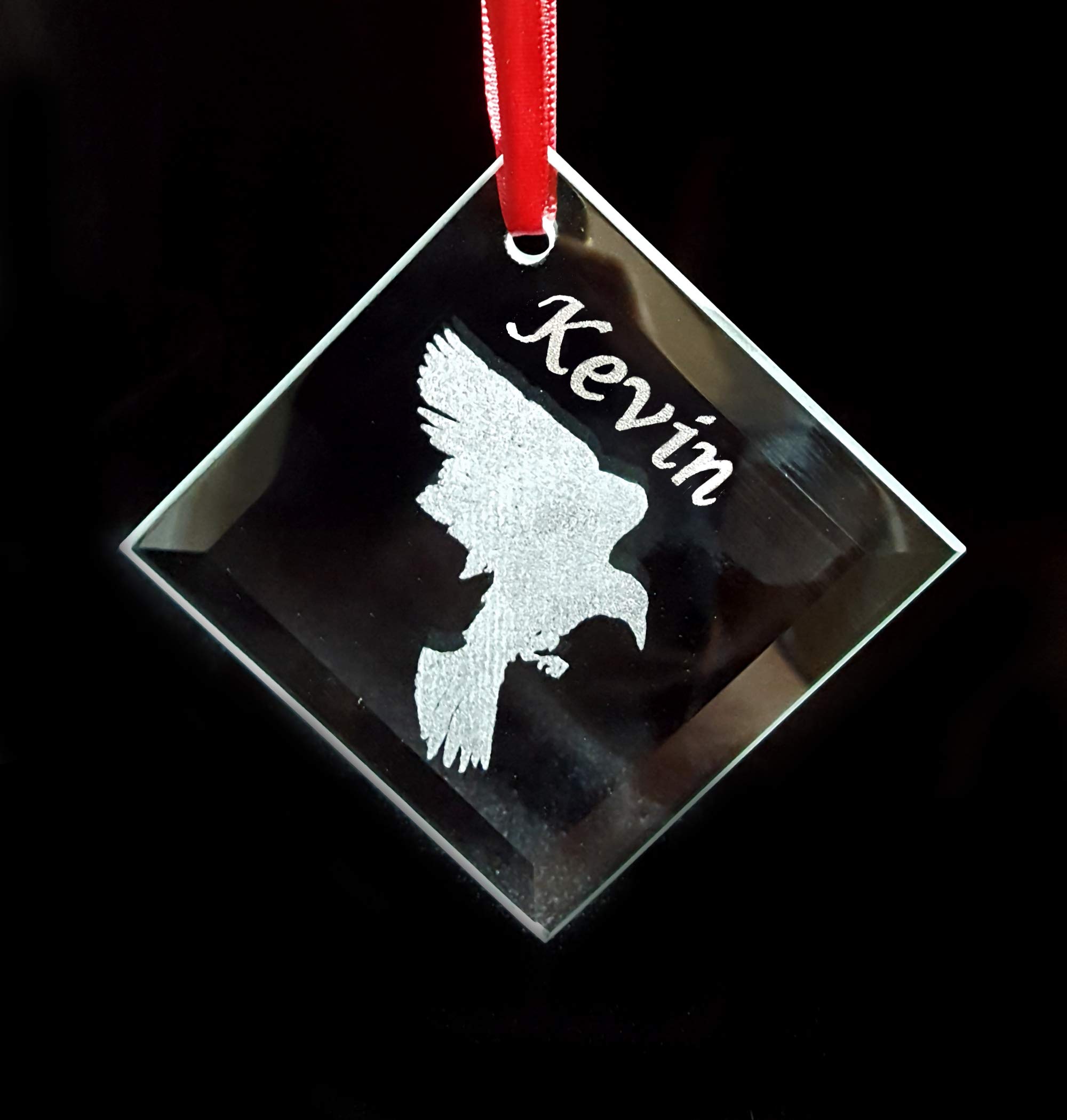 Raven in Flight Glass Ornament - Handcrafted Collectible with Free Custom Engraving - Perfect for Christmas Tree Decor, Gift Giving & Home Décor