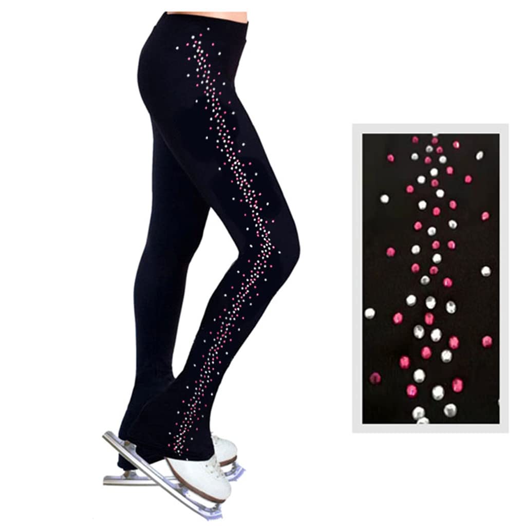 Girls Ice Skating Pants - Fleece Lined Tights for Figure Skating Practice (Black)