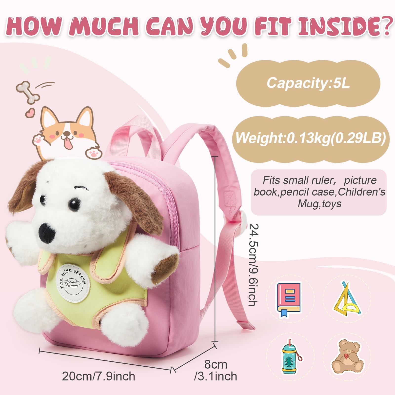 Kibachev Kids Backpack with Adjustable Chest Strap - Lightweight School Bag for Girls & Boys Ages 2-5 Years (8-10L) - Perfect for Preschool, Kindergarten & Daycare - Durable Toddler Backpack for Daily Use, Travel & Outdoor Adventures