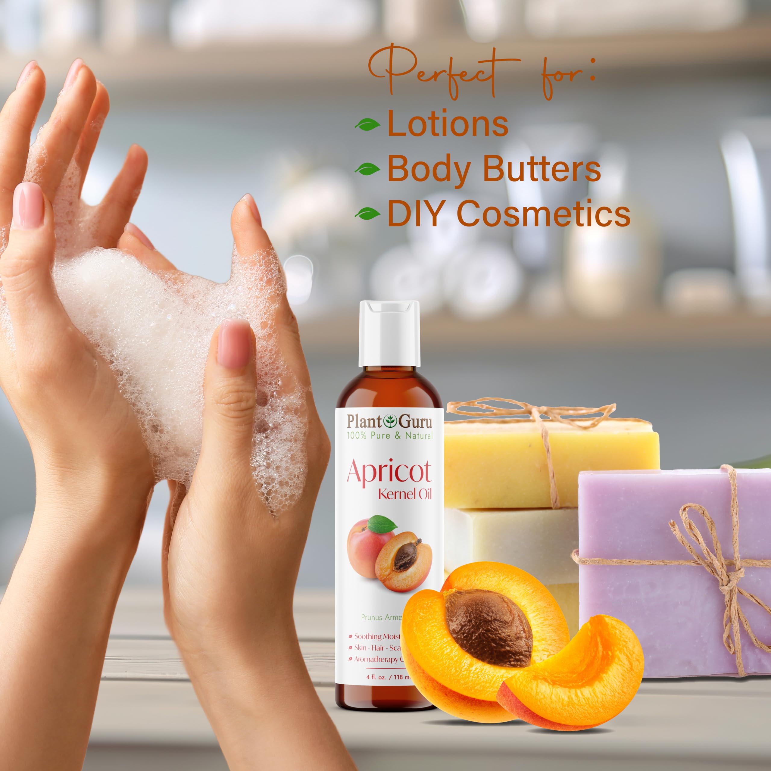 100% Pure Cold Pressed Apricot Kernel Oil - 4 oz Natural Carrier Oil for Skin, Face & Hair Growth | DIY Moisturizer for Creams, Lotions, Lip Balms & Soap Making | Perfect for Aromatherapy & Massage