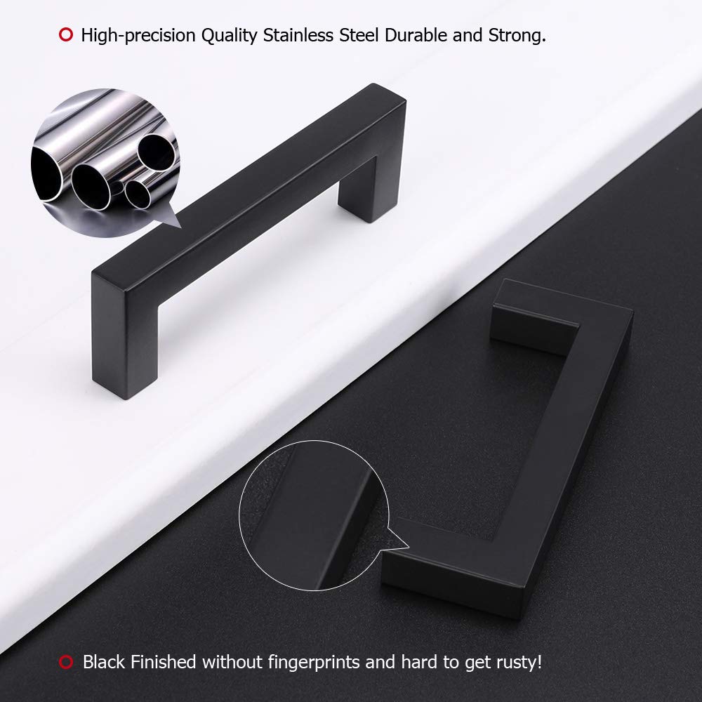 45 Pack Black Stainless Steel Cabinet Pulls & Drawer Handles - 3 Inch (76mm) Hole Centers - Modern Cupboard Hardware for Kitchen, Bathroom & Office Cabinets - HDJ12BK