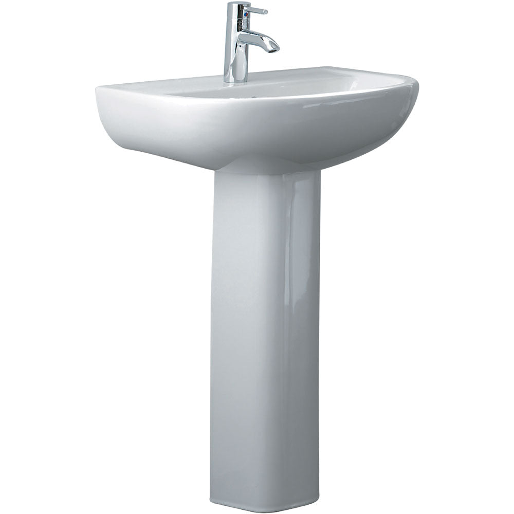 Fienza 611231W Compact 550mm White Wall Mounted Bathroom Sink with Pedestal and Single Tap Hole - Perfect for Small Bathrooms, Powder Rooms, and Modern Home Decor