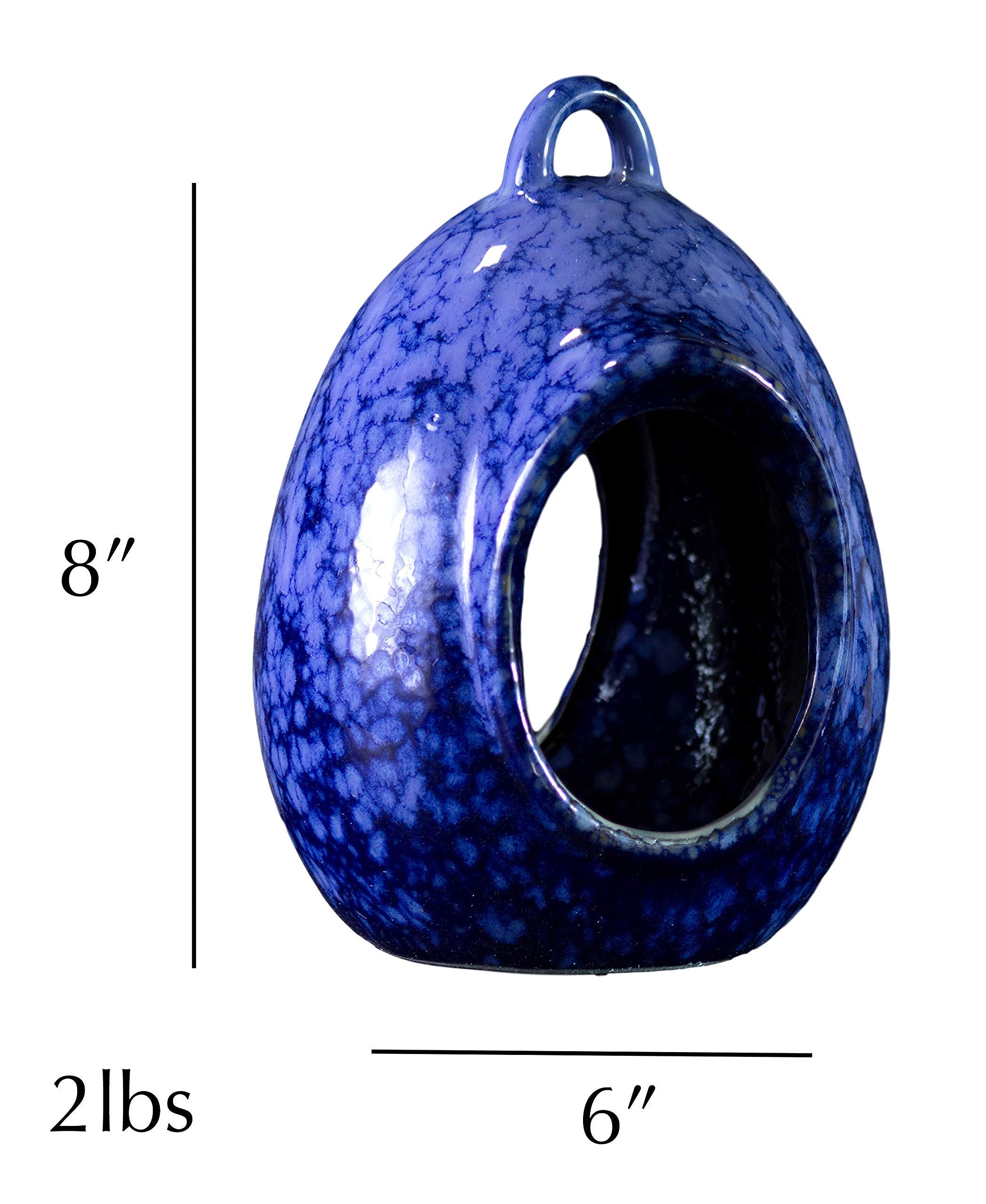 BYER OF MAINE Circle Post Bird Bath in Cobalt Blue with Egg Fly Through Bird Feeder in Mottled Blue - Outdoor Garden Decor for Attracting Wild Birds (Perfect for Backyard, Patio & Bird Watching)