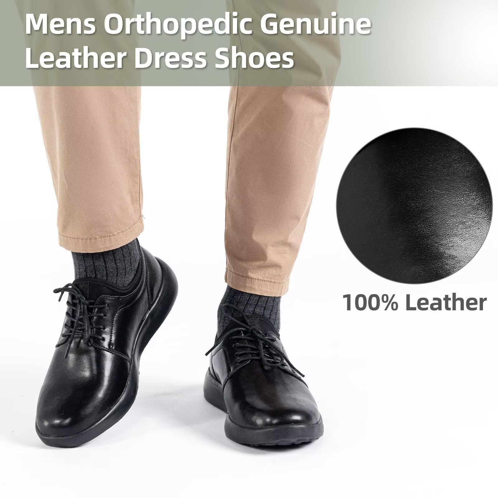 OrthoComfoot Men's Orthopedic Leather Dress Walking Shoes - Comfortable Plantar Fasciitis Sneakers with Arch Support for Foot & Heel Pain Relief | Business Casual & Work Shoes for Office, Travel & Daily Walking
