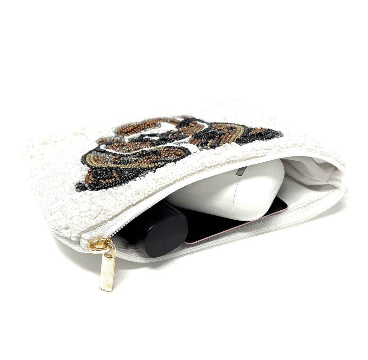 Bulldog Beaded Coin Purse - Small Beaded Wallet for Women - Cute Animal Design Zipper Pouch - Perfect Birthday Gift & Everyday Use for Cash, Cards, and Coins