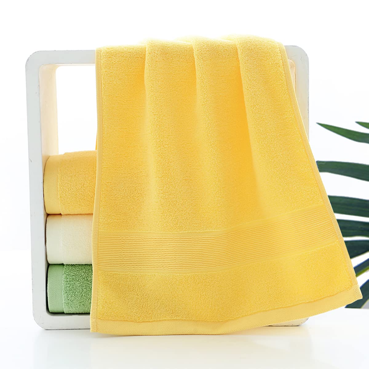 Premium Pidada Hand Towels Set of 2 - 100% Cotton, Ultra Absorbent & Soft Bath Towels for Bathroom, Kitchen & Gym - 13.8 x 29.5 Inches (Yellow) - Perfect for Spa, Guest Bath & Luxury Home Decor