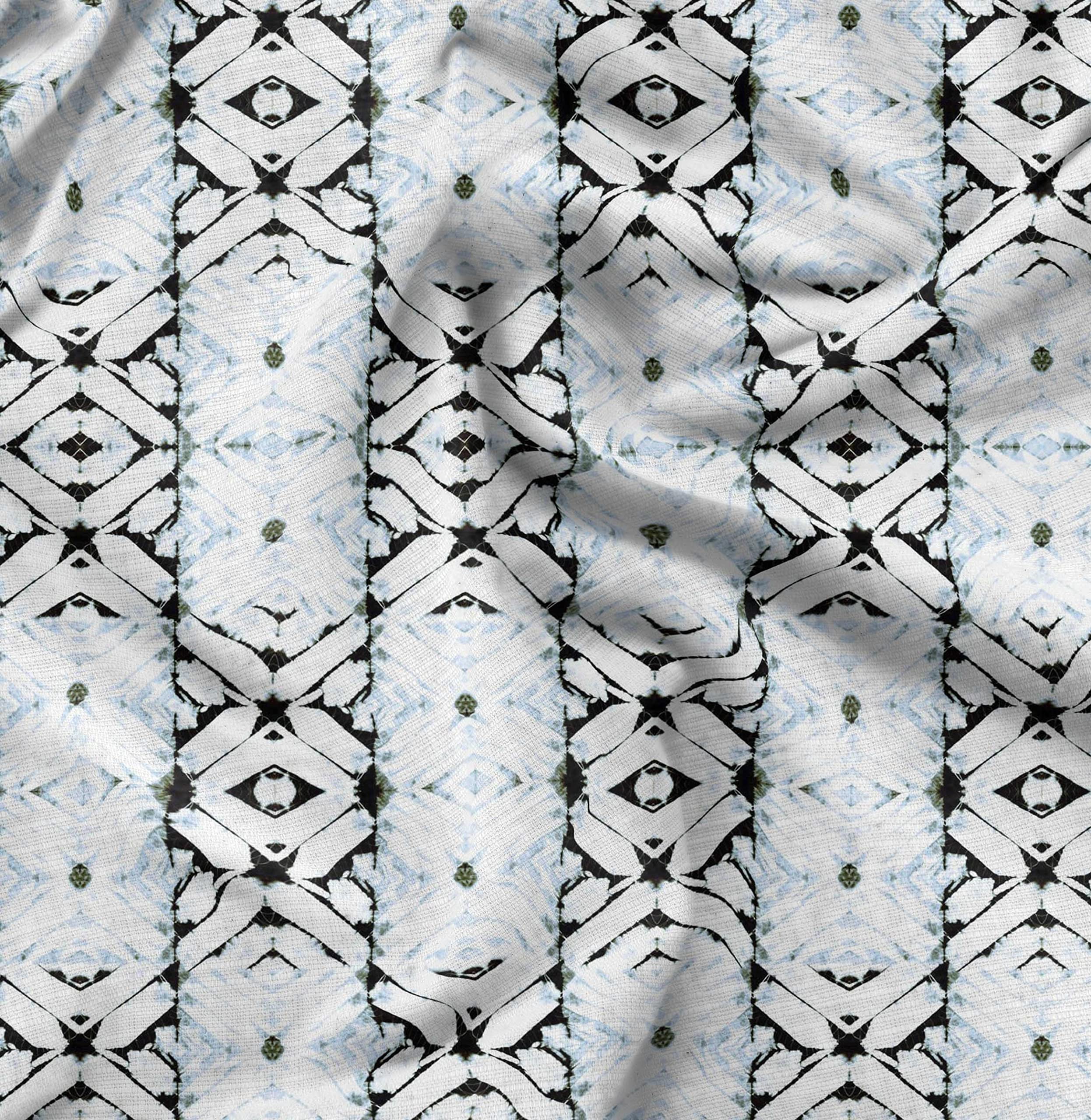 Soimoi Moss Georgette Blue Fabric by The Yard - 42 Inch Wide Geometric Tie Dye Printed Fabric for Dresses, Scarves & Home Decor - Geo Harmony Collection