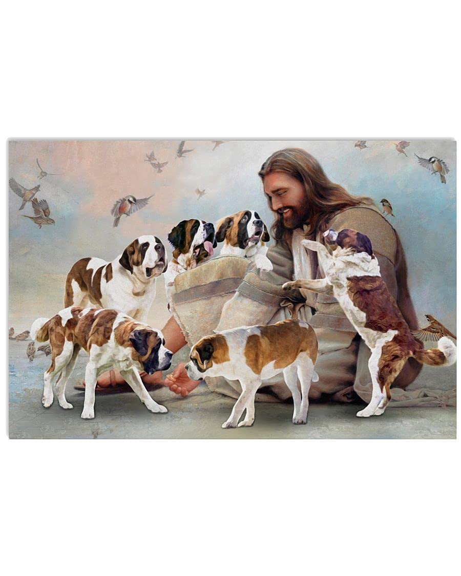 Jesus with Dogs Canvas - Vintage Christian Wall Art for Dog Lovers | Home Decor & Gift