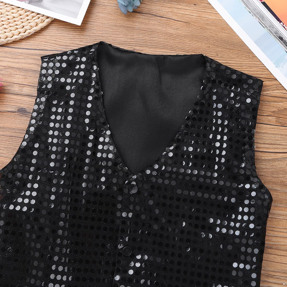 Kids Boys Girls Sequined Vest - Sparkling Hip-Hop Dance Costume for Street Performance | Waistcoat Crop Top for Dance Shows & Parties