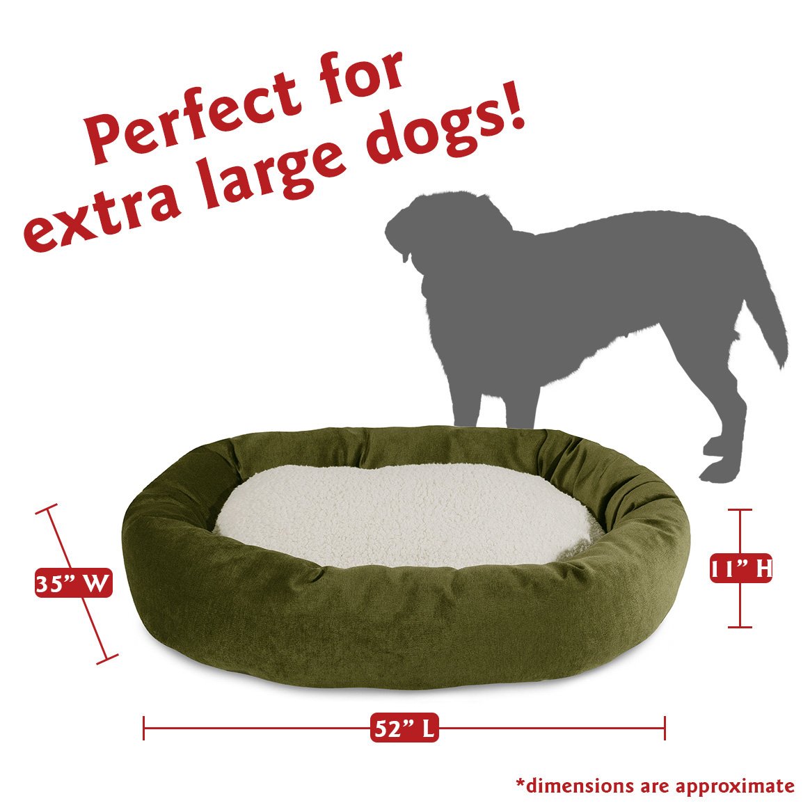 52 Inch Fern Villa Collection Sherpa Bagel Dog Bed - Ultra Soft & Cozy Pet Bed for Large Dogs, Perfect for Living Room, Bedroom & Kennel Use