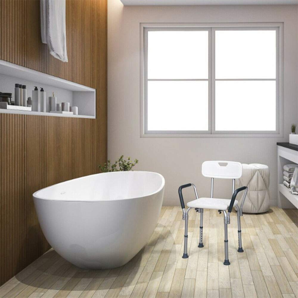 Adjustable Shower Chair for Elderly & Seniors - Portable Bath Chair with Arms, Backrest & Non-Slip Feet - Lightweight Shower Stool for Bathtub Safety - Ideal for Mobility Assistance, Post-Surgery Recovery & Home Bathroom Use