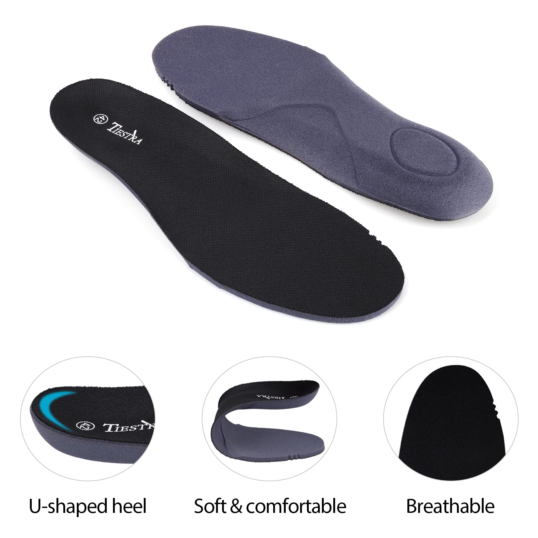 **Men's Memory Foam Shoe Insoles - Shock Absorption & Cushioning for Work Boots & Running Shoes - Comfort Inserts for Foot Relief - Black 44EU/US11 - Perfect for All-Day Wear, Standing Jobs & Active Lifestyles**
