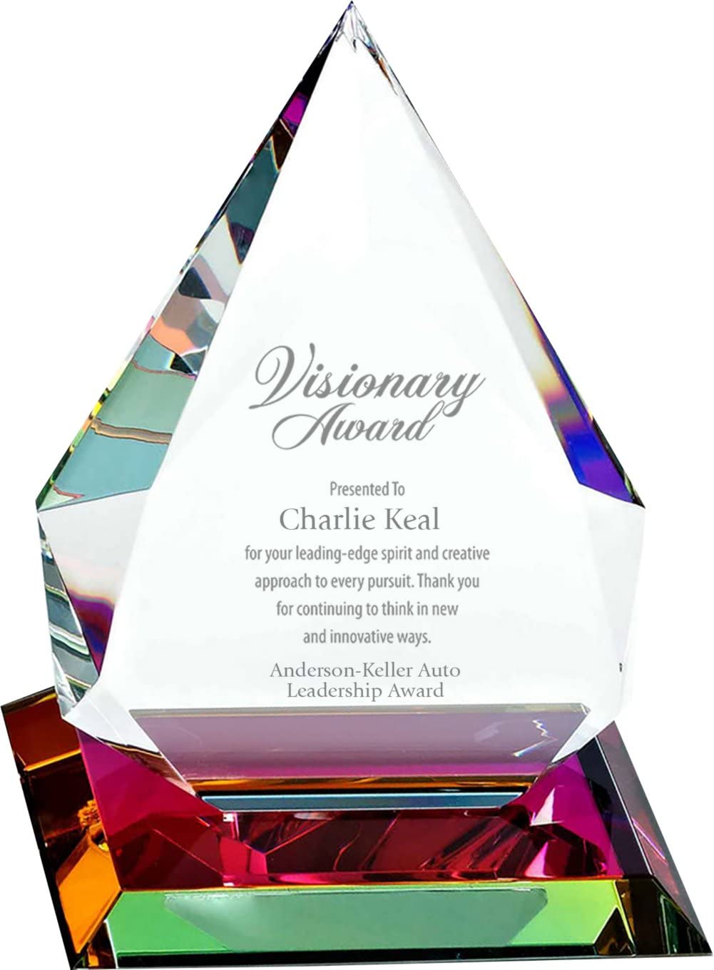 Custom Engraved Vibrant Crystal Trophy Award - Personalized Recognition Gift for Employees, Business Achievements & Milestones | Office Decor, Corporate Events, Retirement Gifts