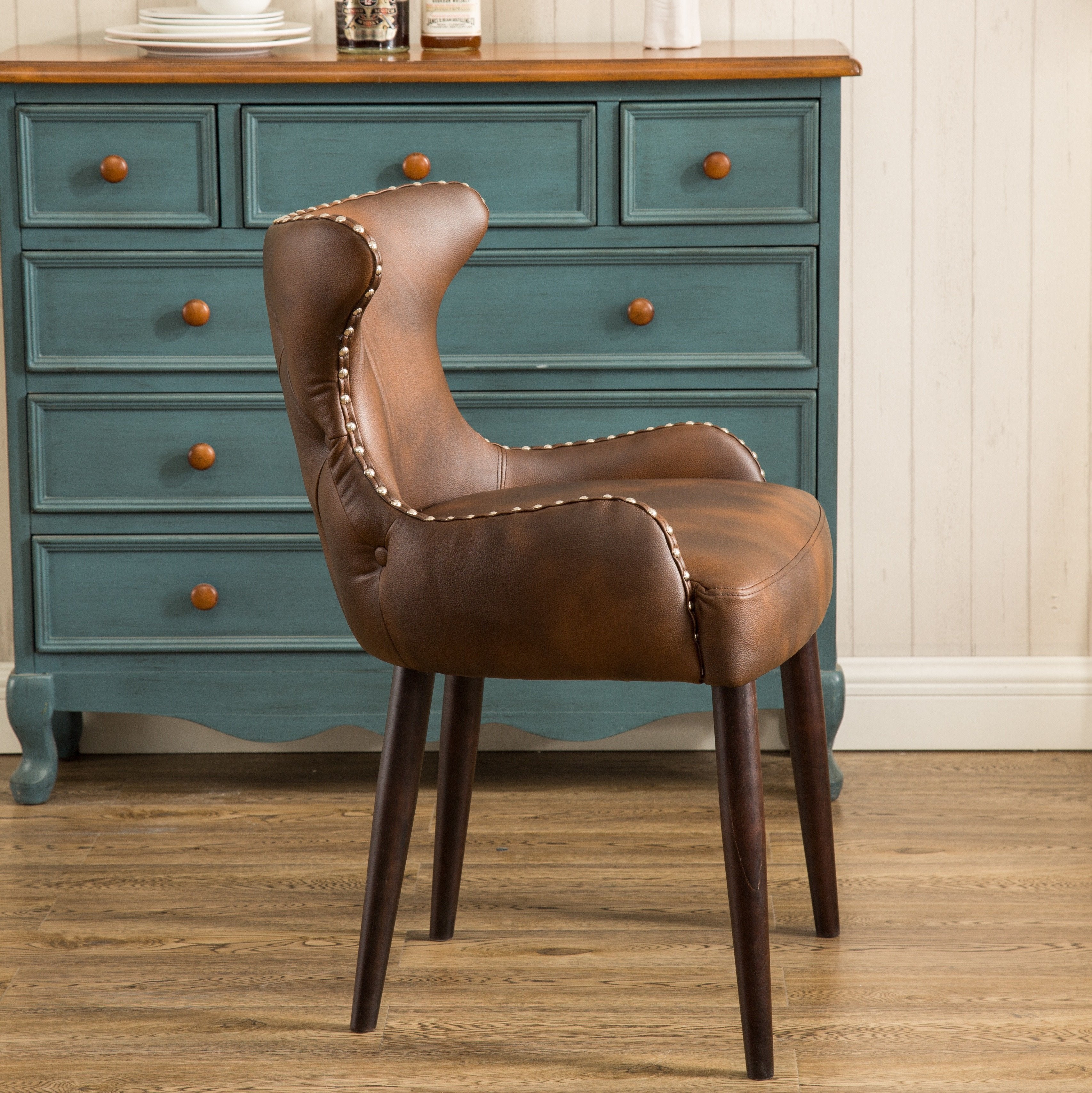 Roundhill Furniture Viking Tufted Button Back Barrel Chair with Nailhead Trim - Stylish Accent Chair for Living Room, Bedroom or Office Decor