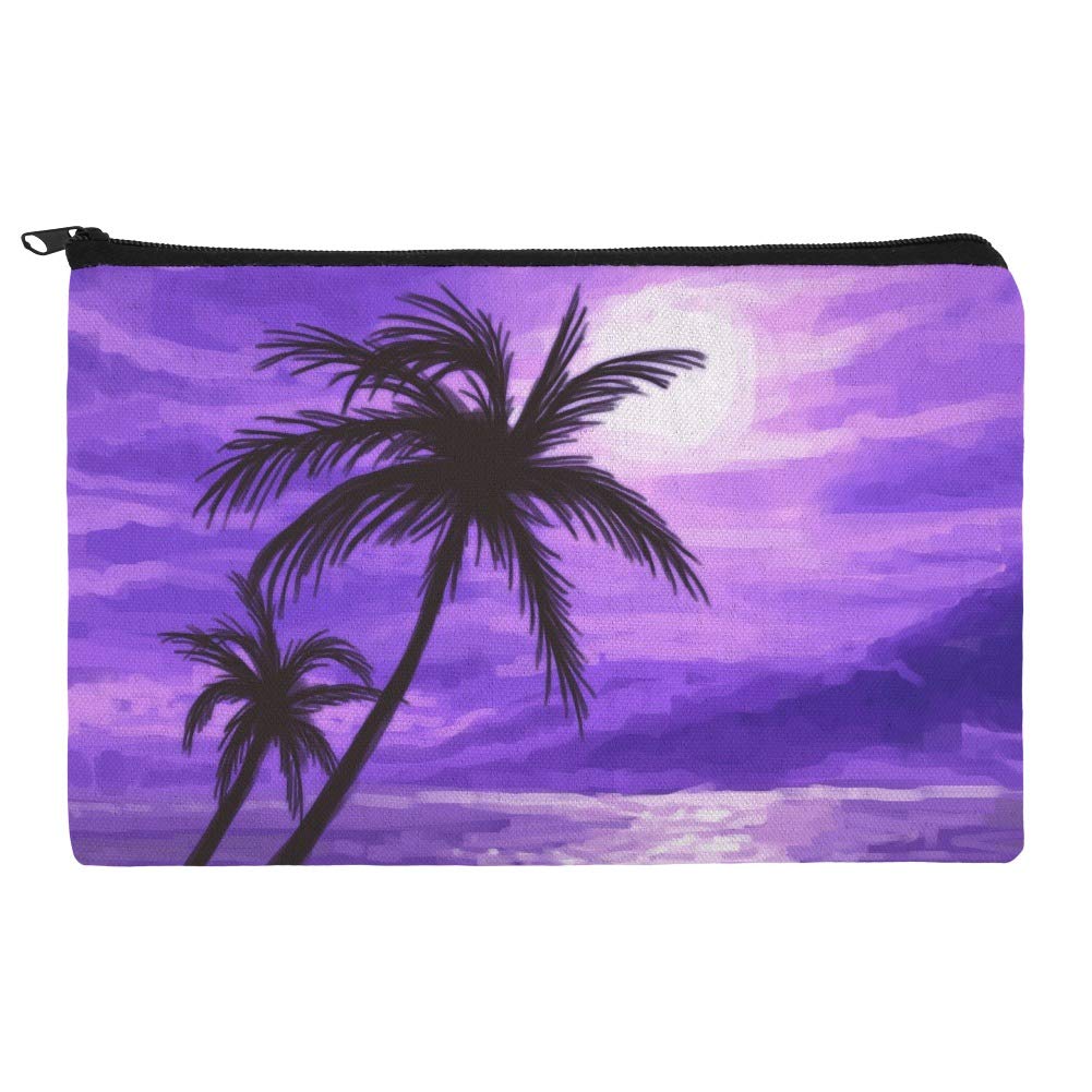 Stylish Purple Sunset Beach Palm Tree Hawaii Paradise Makeup Bag - Waterproof Cosmetic Organizer Pouch for Travel, Beach Vacation & Everyday Use