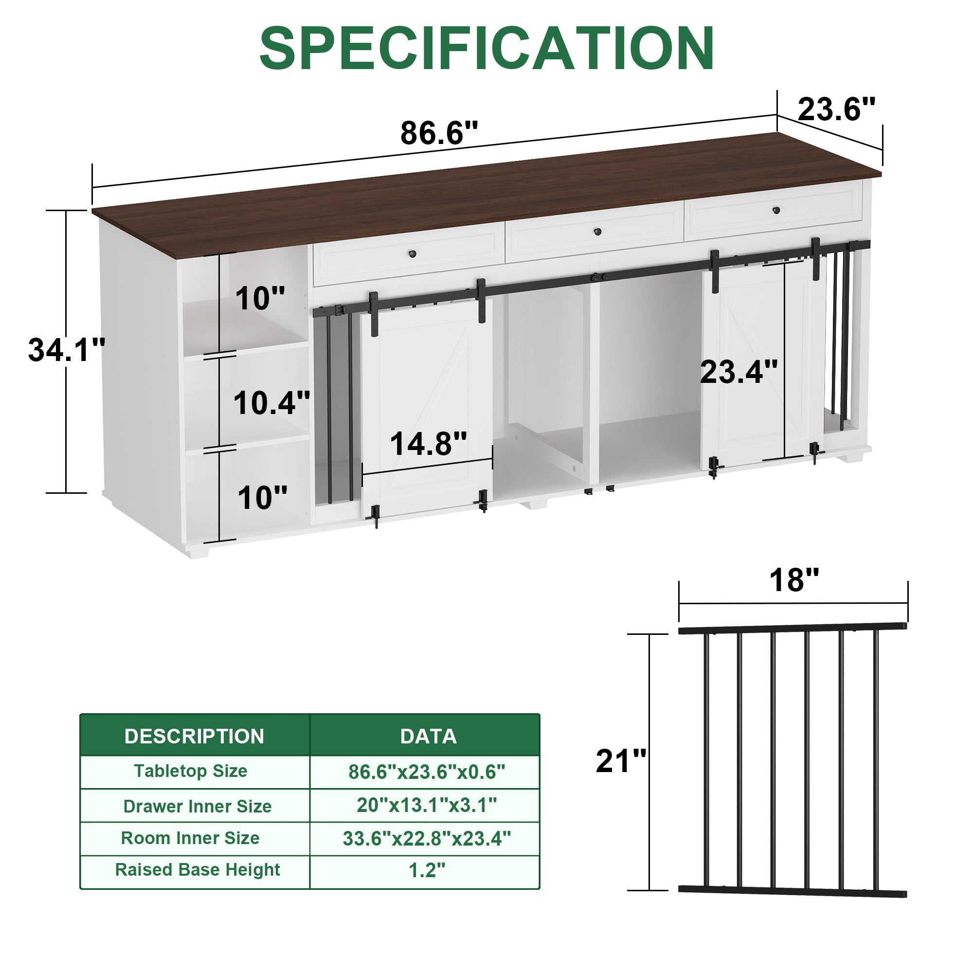 Stylish Large Dog Crate Furniture with 3 Storage Drawers & 4 Compartments - Perfect for Living Room, Bedroom or Office Pet Space Organization