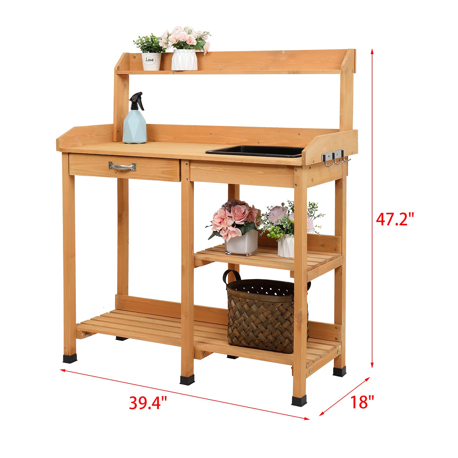 **Heavy Duty Wooden Potting Bench with Removable Sink & Storage - Outdoor Garden Workstation for Planting, DIY Projects & Backyard Organization - Perfect for Patio, Greenhouse & Gardening Enthusiasts**