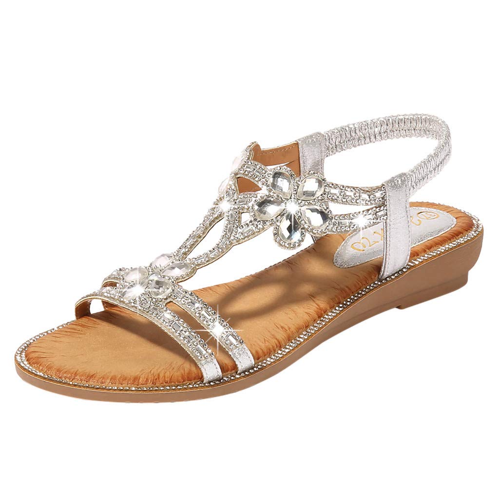 Women's Comfortable Memory Foam Sandals - Black & Purple Low Heel, Sparkly Bow Flat Yoga Slides with Bling Jeweled Toe Ring | Waterproof Wedge & Fisherman Sandals for Casual, Beach, Dress & Outdoor Wear