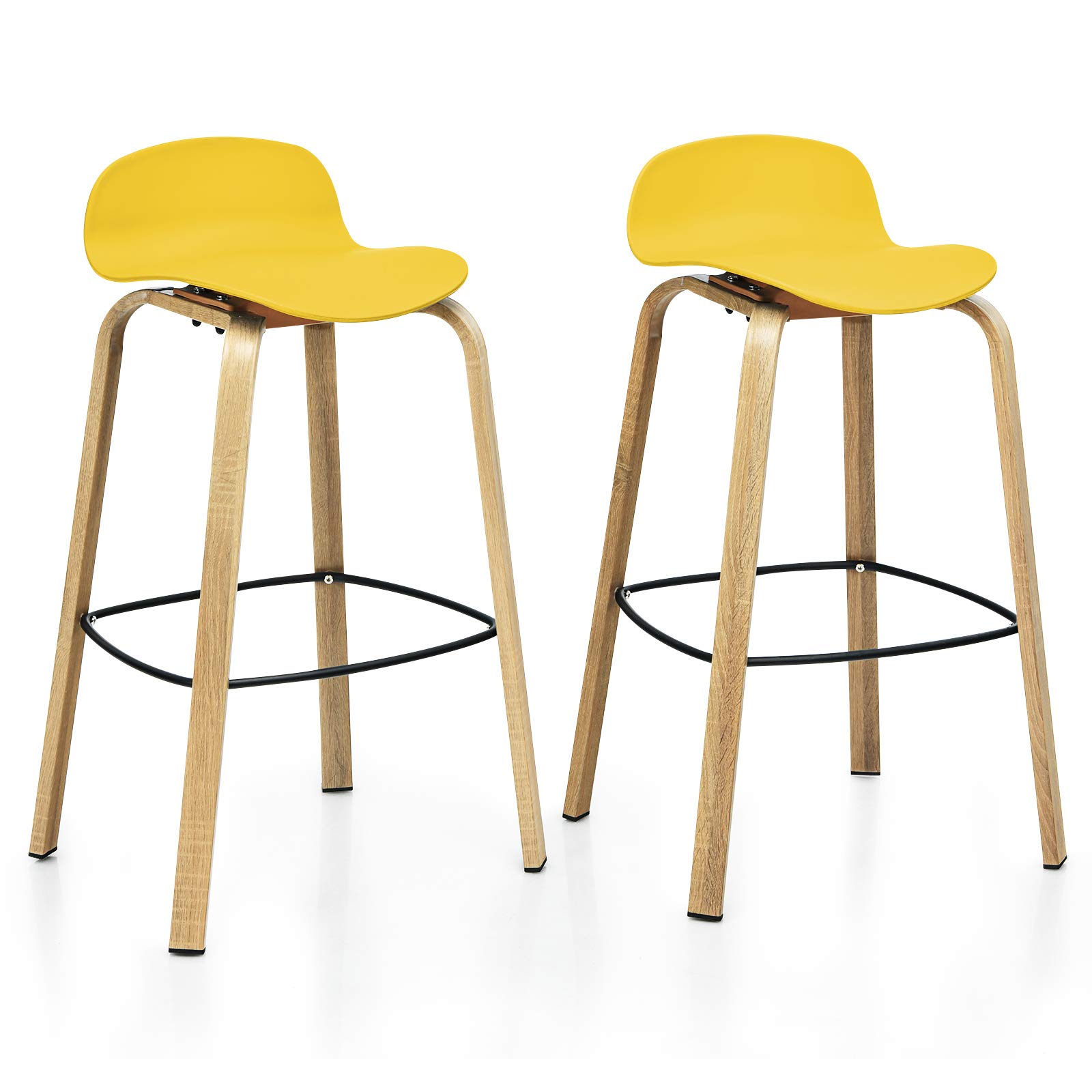 COSTWAY 30-Inch Bar Stools Set of 2 - Modern Minimalist High Chairs with Footrest, Low Backrest & Sturdy Metal Legs | Nordic Style Bar Stools for Pub, Kitchen Island, Dining & Living Room | Perfect for Small Spaces & Home Entertaining (Yellow)