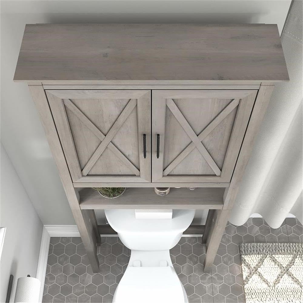 Bush Furniture Key West Over The Toilet Storage Cabinet - Driftwood Gray Bathroom Organizer for Towels, Toiletries & Linens | Space-Saving Solution for Small Bathrooms