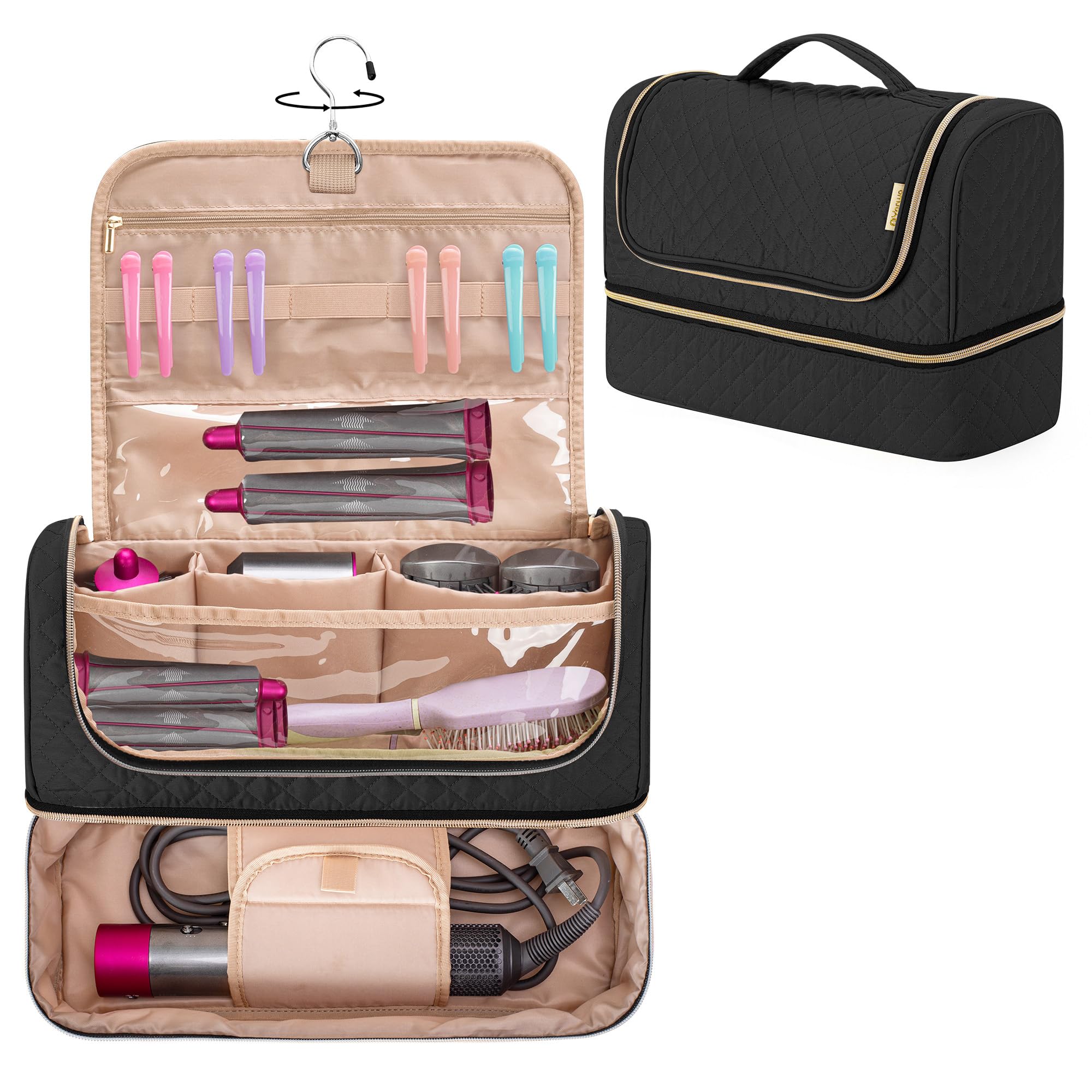 Dyson Airwrap Storage Bag - Double Layer Travel Case for Hair Styler & Accessories | Portable with Hanging Hook | Black (Bag Only) - Perfect for Travel & Home Organization