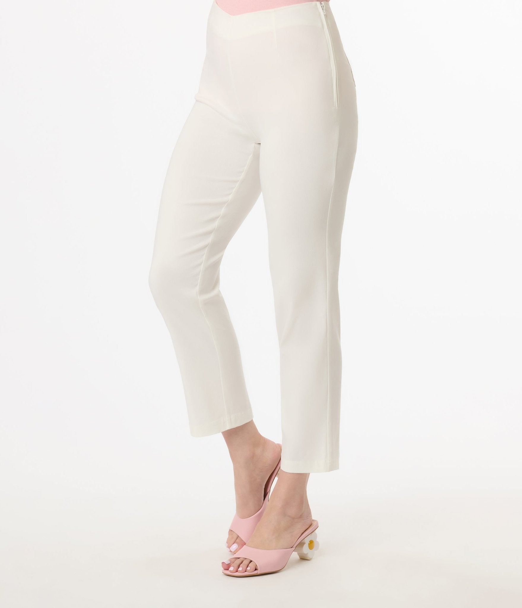 Vintage 1960s White High Waisted Cigarette Pants - Retro Women's Slim Fit Trousers for Casual Wear & 60s Themed Parties