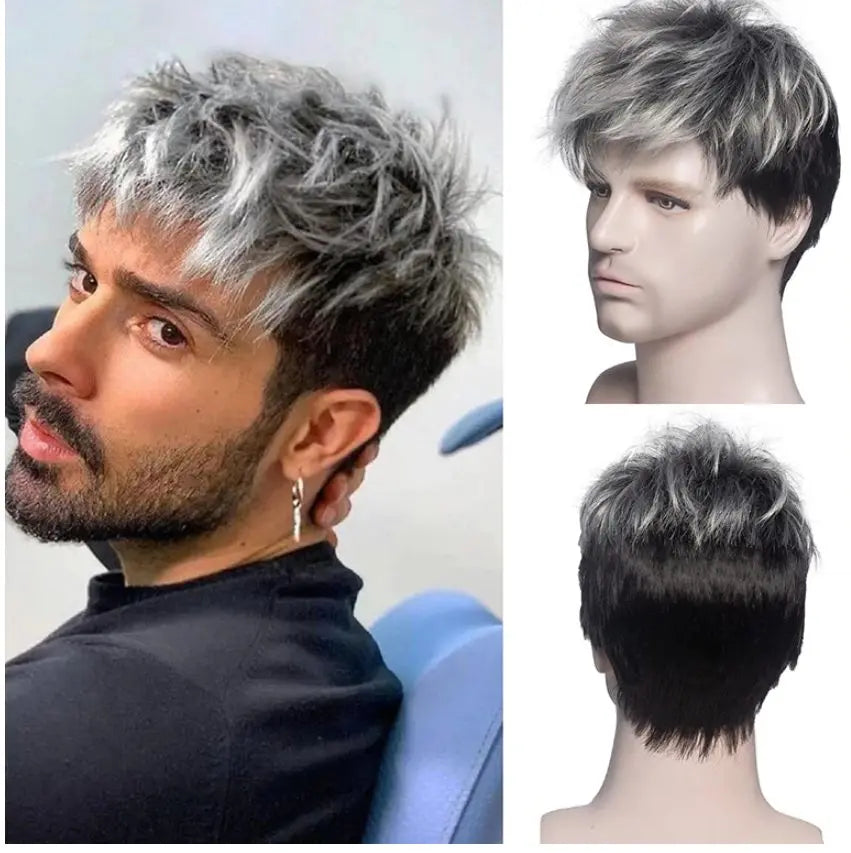 Heat-Resistant Synthetic Fiber Men's Wig - Zack Thomas Natural Look Hairpiece for Daily Wear & Cosplay