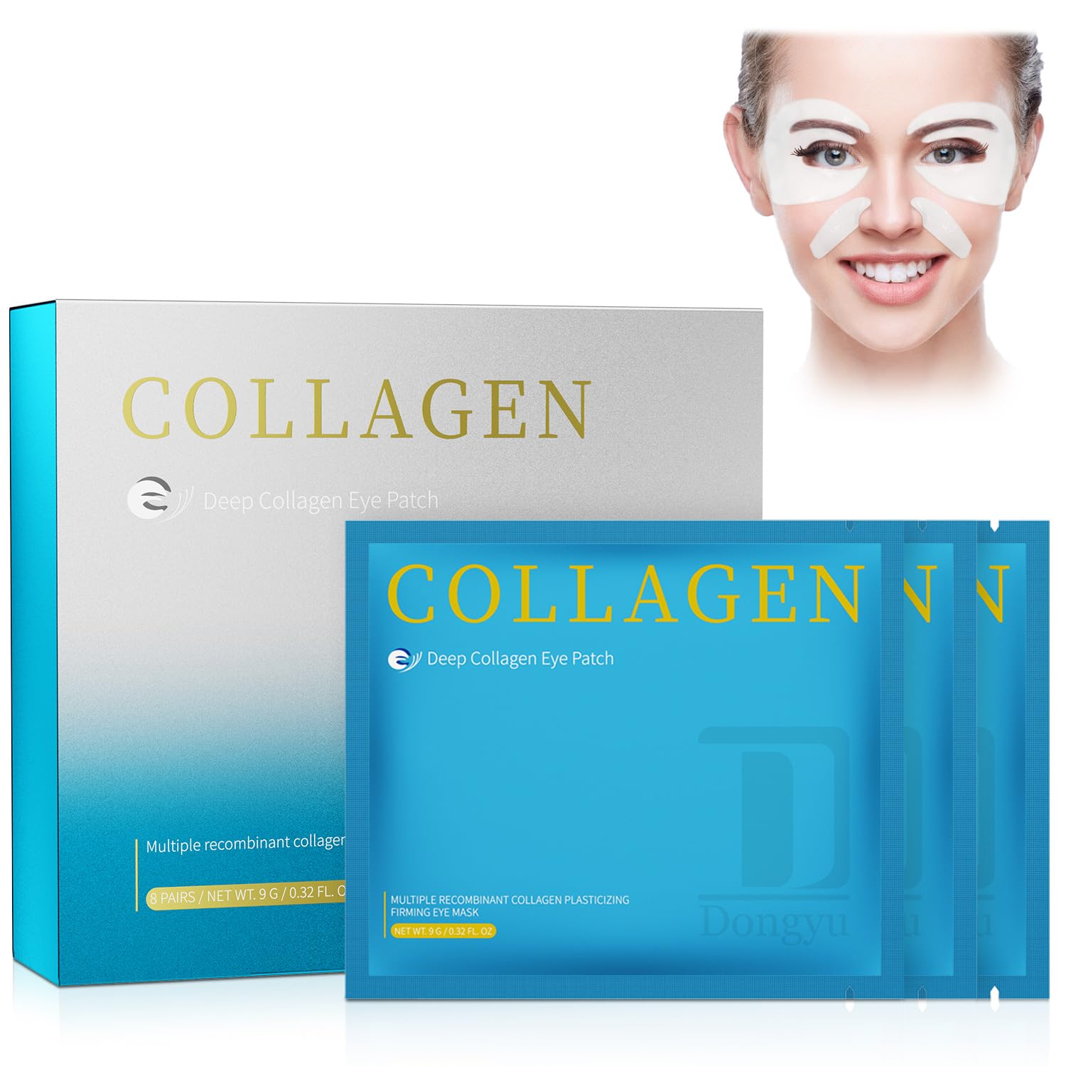 Dongyu Collagen Under Eye Patches - Overnight Eye Gel Mask with Caffeine, Peptides & Niacinamide - Reduce Dark Circles, Puffiness & Eye Bags - Anti-Wrinkle Treatment for Smile Lines - 6 Pcs - Perfect for Nighttime Skincare & Travel Essentials