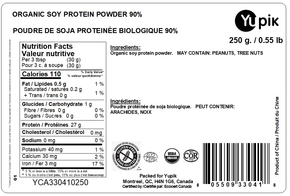 Organic Soy Protein Powder 250g - 90% High Protein, USDA Certified, Non-GMO, Vegan, Gluten-Free, Kosher | Iron & Copper Rich Superfood for Smoothies, Baking & Post-Workout Recovery