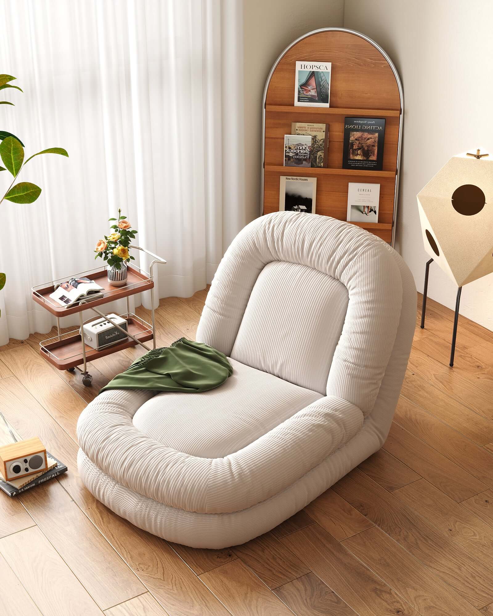 Modern Convertible Sleeper Sofa Bed - Lazy Sofa in Beige Teddy Velvet for Living Room, Guest Room & Small Spaces