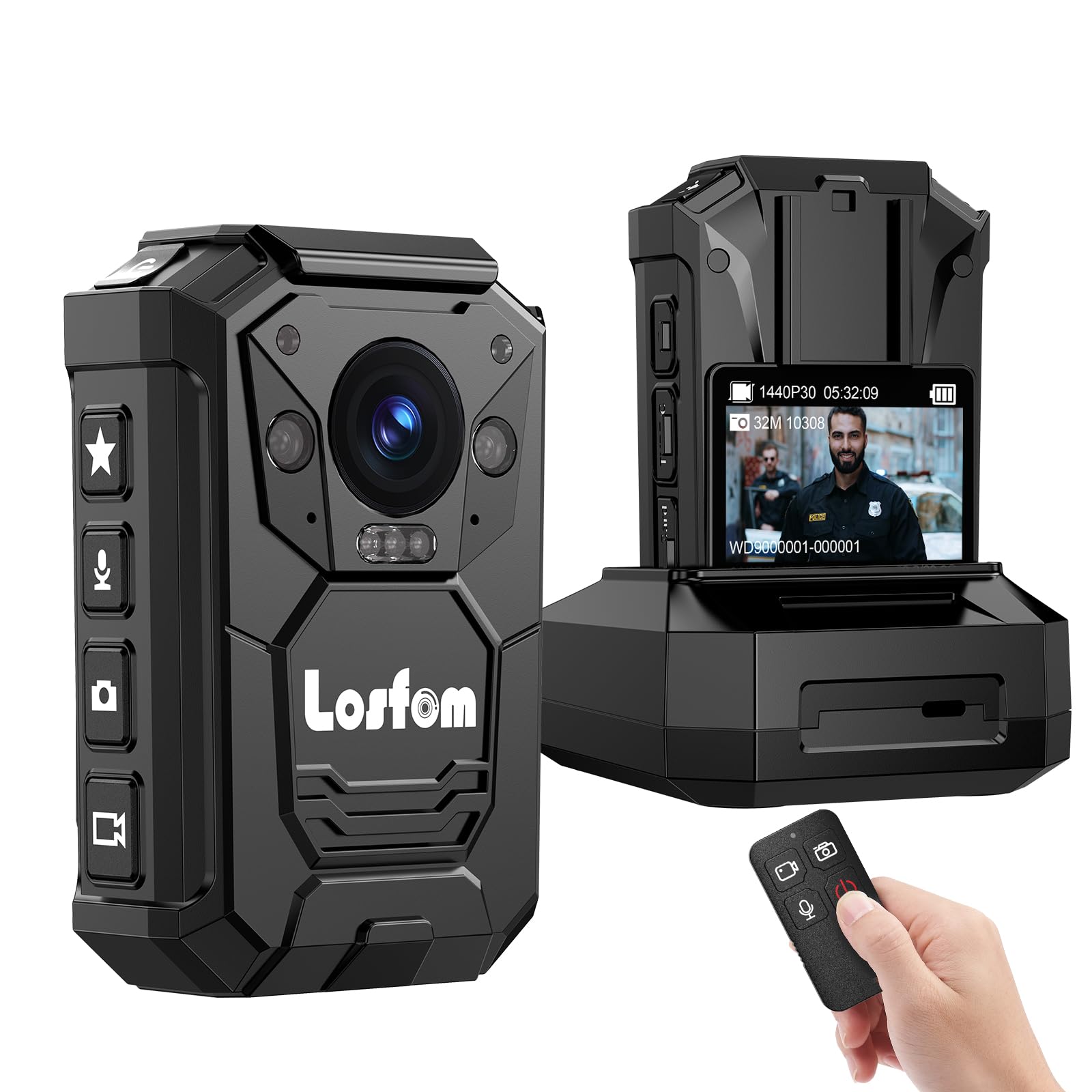 WD9 2K Body Worn Camera with 256GB Storage & GPS | 16-Hour Battery Life (3500mAh) | Waterproof Police Camera with LED Light & Remote Control | Perfect for Law Enforcement, Security Guards & Outdoor Activities