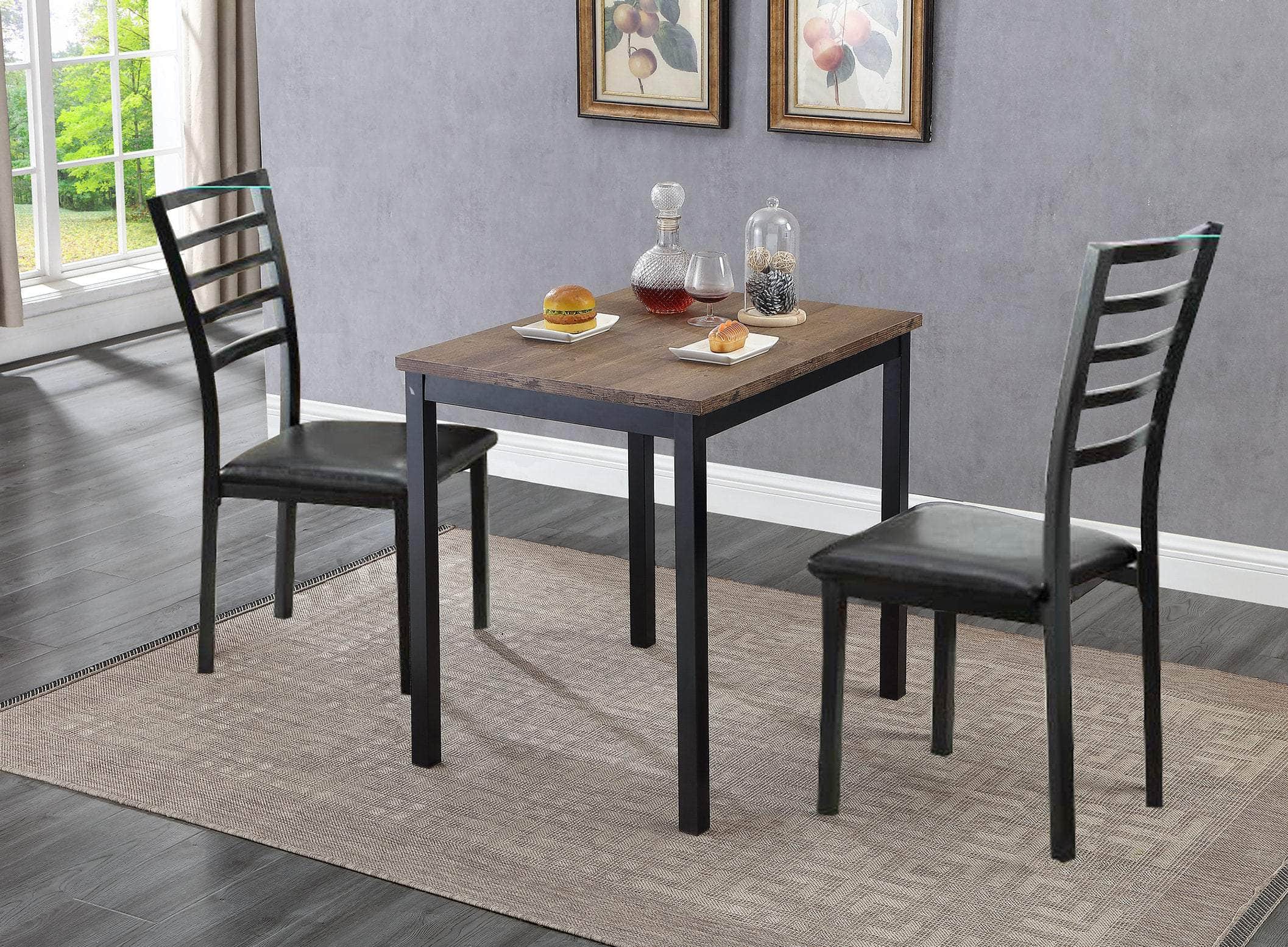 Timmins 3-Piece Wooden Rectangular Dining Table Set with Slat Back Chairs - Perfect for Small Kitchens, Breakfast Nooks & Cozy Dining Spaces