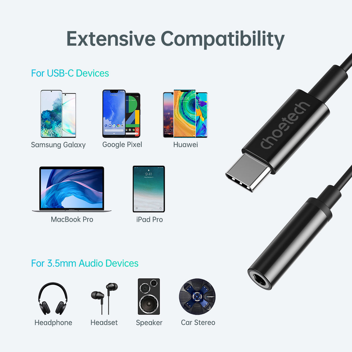 Choetech USB C to 3.5mm Headphone Adapter - AUX003 - High-Quality Audio Converter for Smartphones, Laptops & Tablets - Perfect for Music, Gaming & Calls
