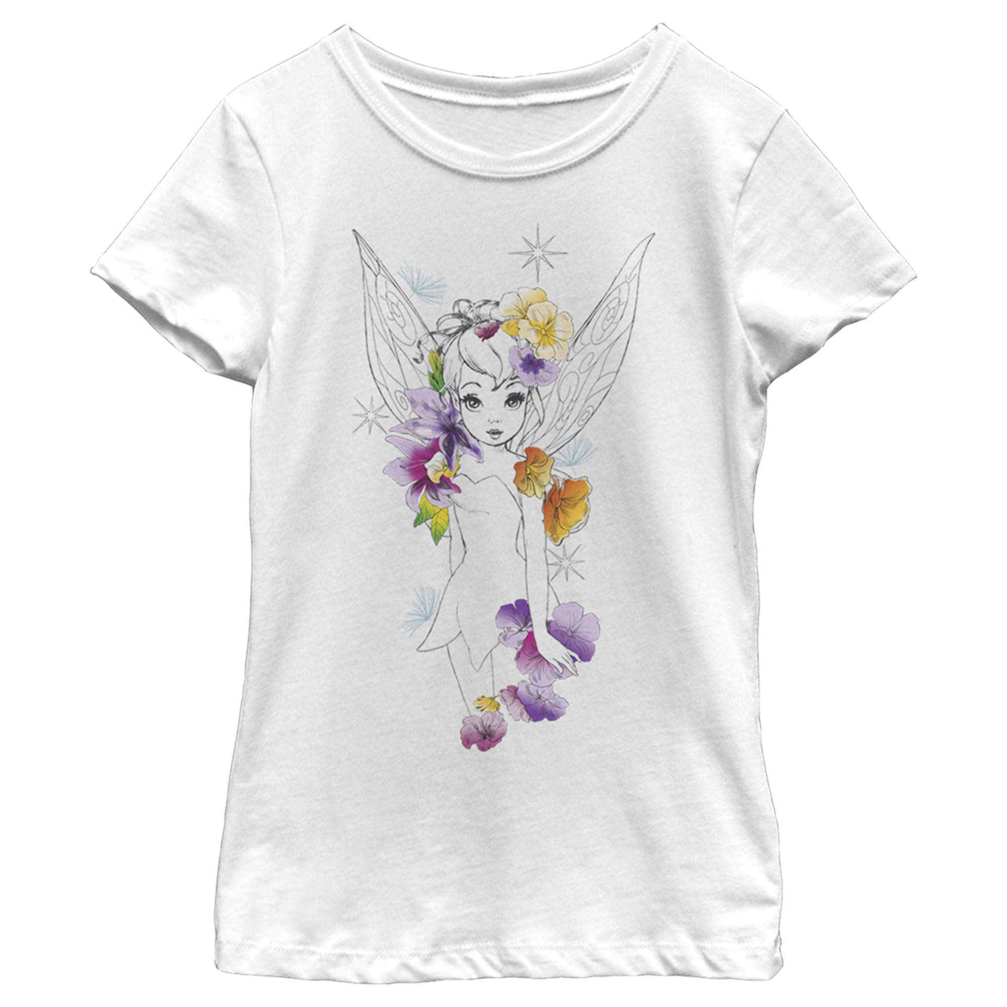 Disney Tinker Bell Tink Time Girls Solid Crew Neck T-Shirt - Cute Fairy Graphic Tee for Kids, Toddlers & Girls - Perfect for School, Playdates & Disney Theme Parties