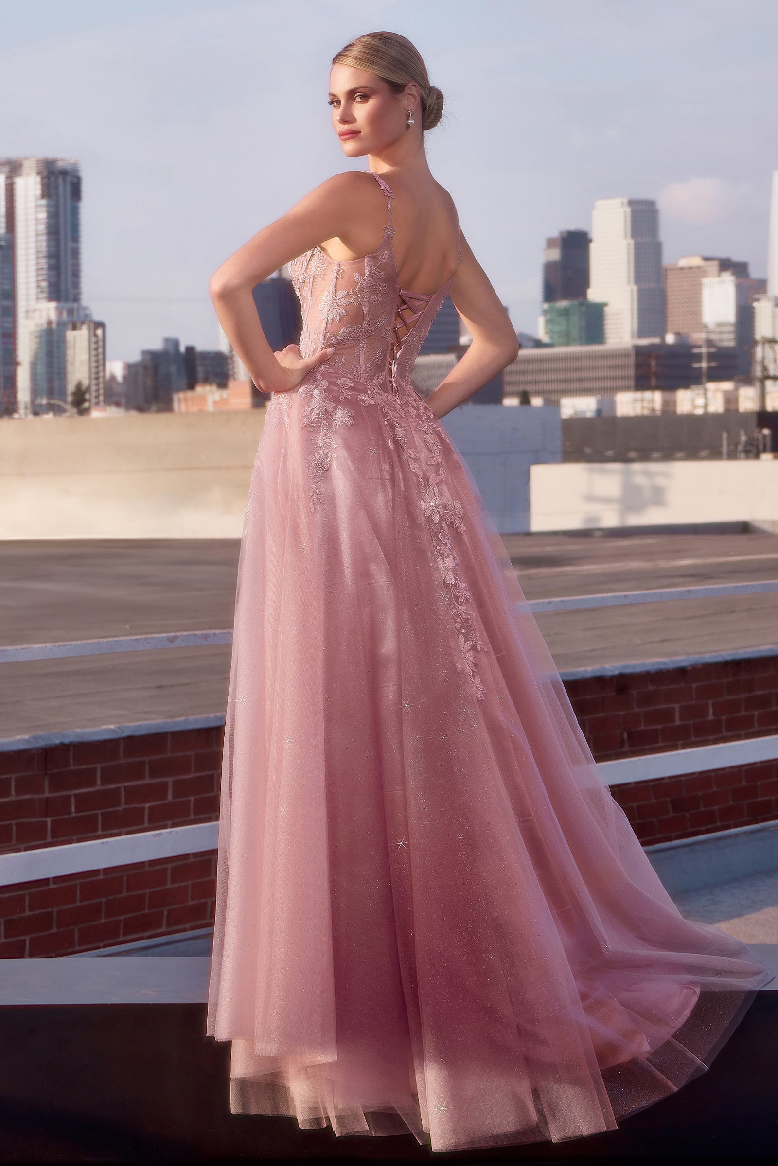 Elegant Mauve Floral Lace A-Line Tulle Dress with Layered Skirt - Perfect for Weddings, Prom & Special Occasions