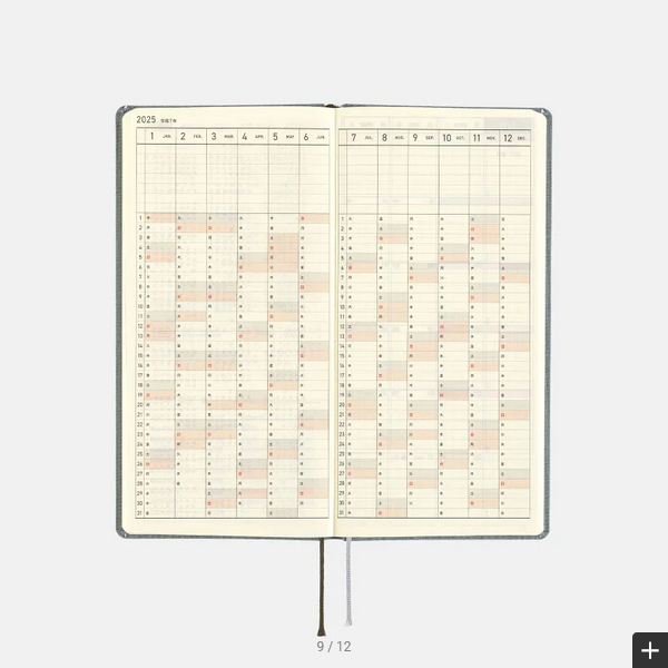Hobonichi Weeks MEGA 2025 Planner - Smoke Gray Hardcover Weekly Notebook with Horizontal Layout (English Edition) | January Start, Monday Start | Perfect for Bullet Journaling, Work Planning & Personal Organization