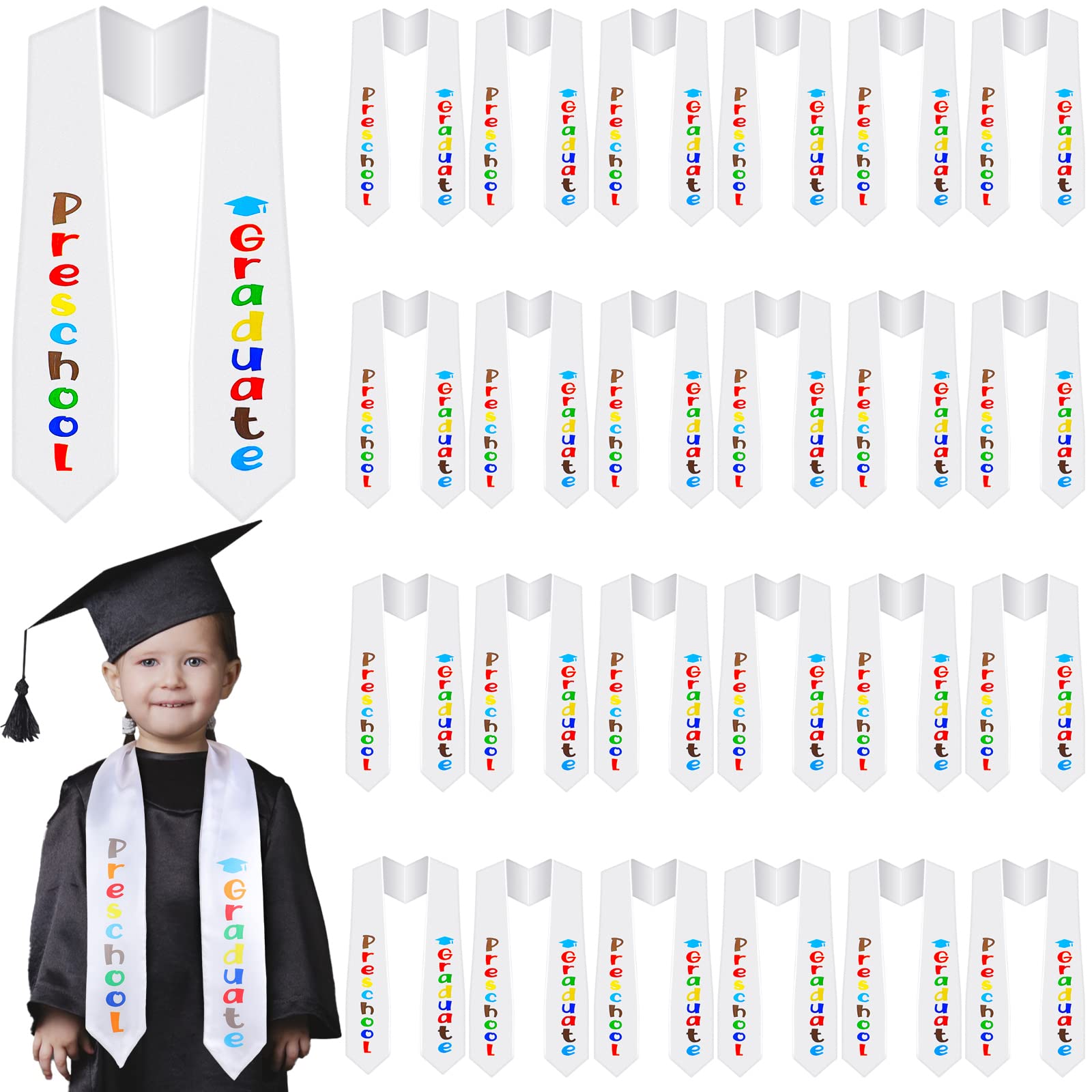 24 Pcs Kids Graduation Stoles - Bulk Preschool Sash for Graduation Gifts & Parties