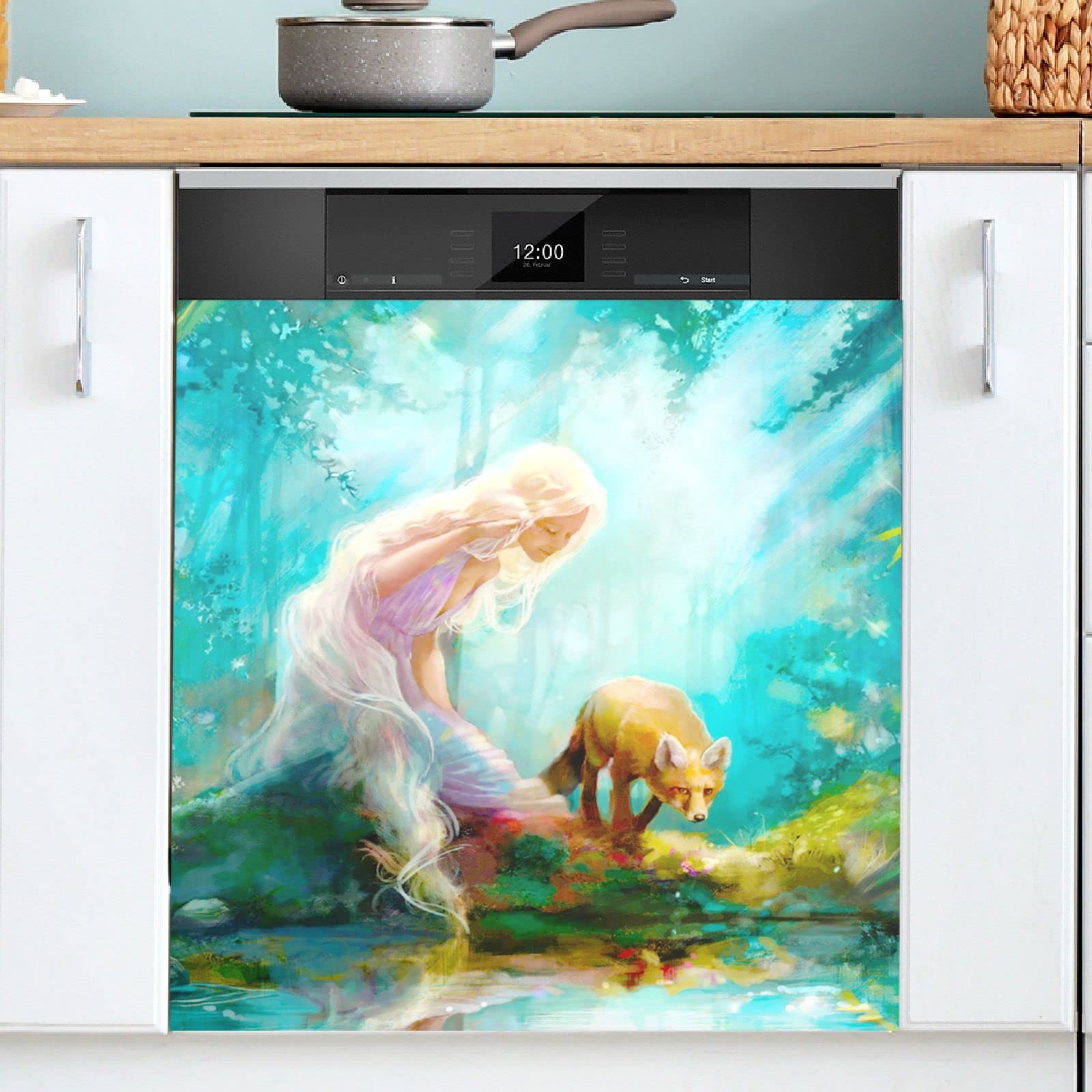 Cute Fox Dishwasher Magnet Cover - Decorative Magnetic Dishwasher & Refrigerator Front Panel Cover - Fun Kitchen Accessory for Home, Apartment, Dorm - Perfect for Adding Personality to Your Appliances