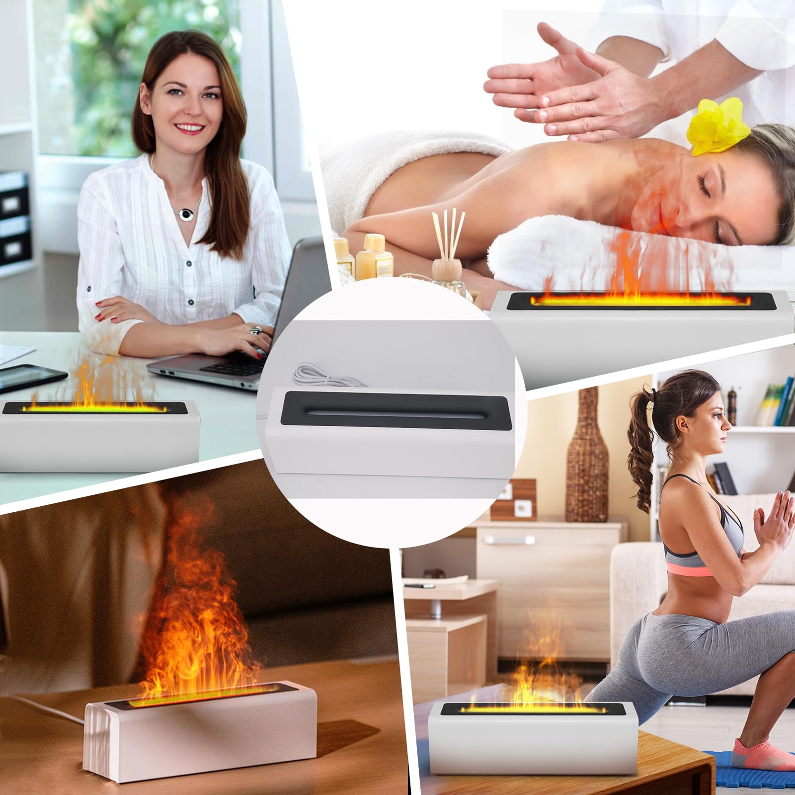 Portable Aromatherapy Essential Oil Diffuser with 7 Color Changing LED Flame Night Light - 2 Lighting Modes & Humidifier for Home, Office, Yoga, Spa, and Bedroom Relaxation