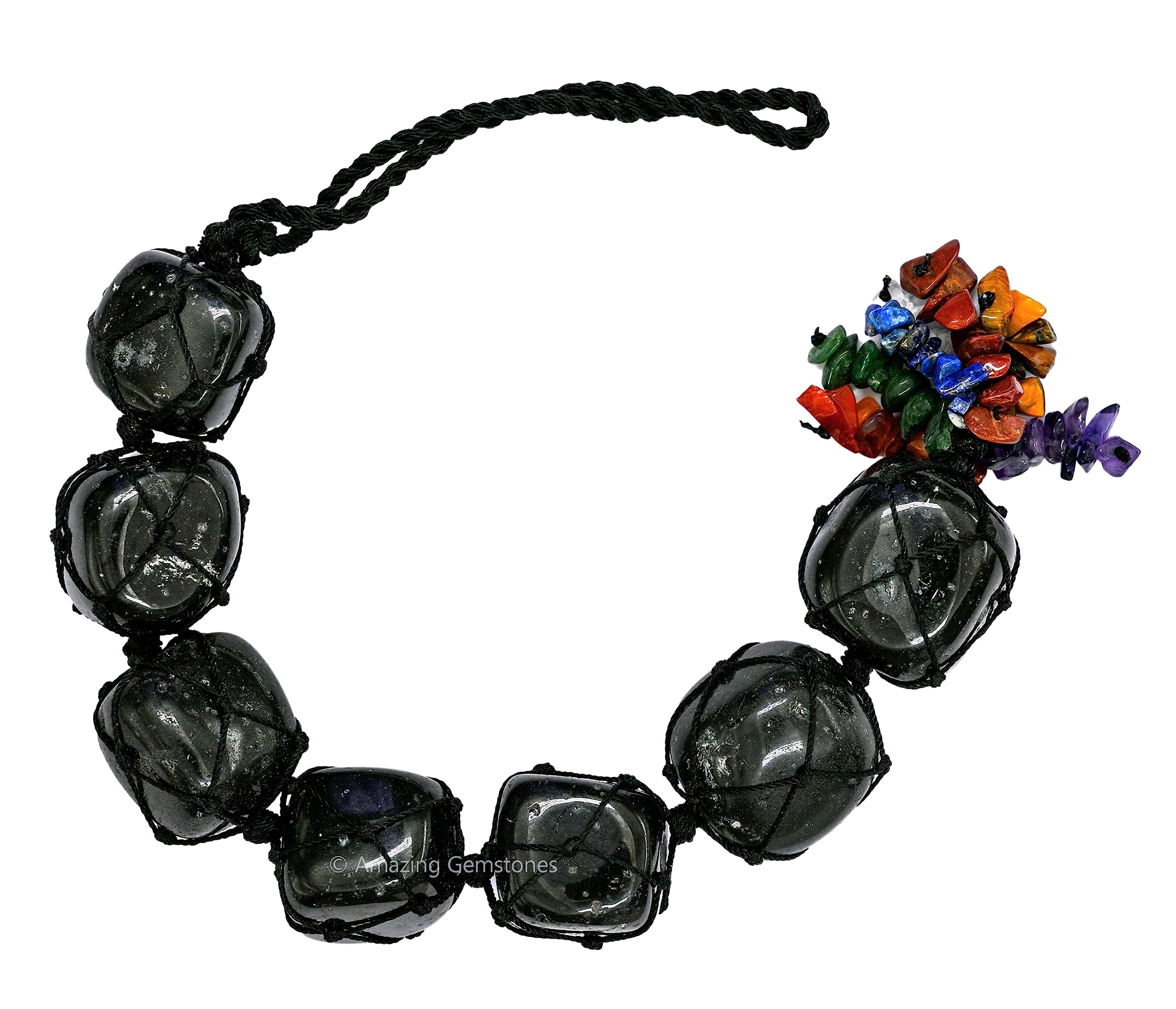 Black Tourmaline Crystal Car Mirror Hanging Ornament - Feng Shui Healing Stone & Rearview Mirror Decor - Car Protection Charm & Dream Catcher for Positive Energy & Safe Driving