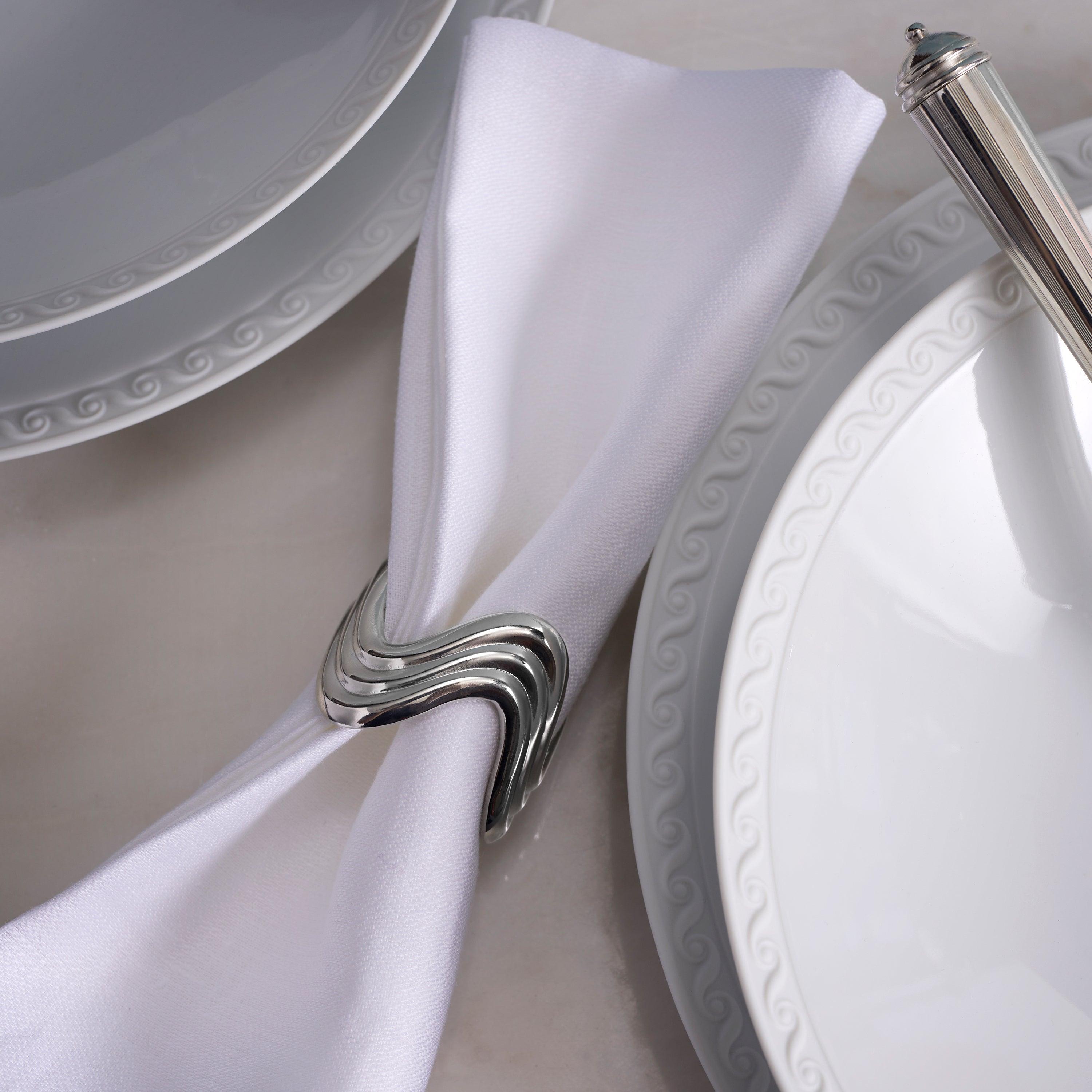 Elegant Platinum Ripple Napkin Rings Set of 4 - Perfect for Wedding, Dinner Party & Holiday Table Decor