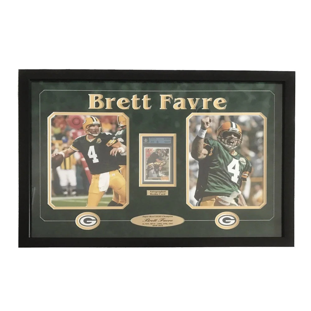 Brett Favre Autographed Rookie Card - Framed Memorabilia with BAS Certification | Green Bay Packers Collectible | Perfect for Sports Memorabilia Displays & Man Cave Decor