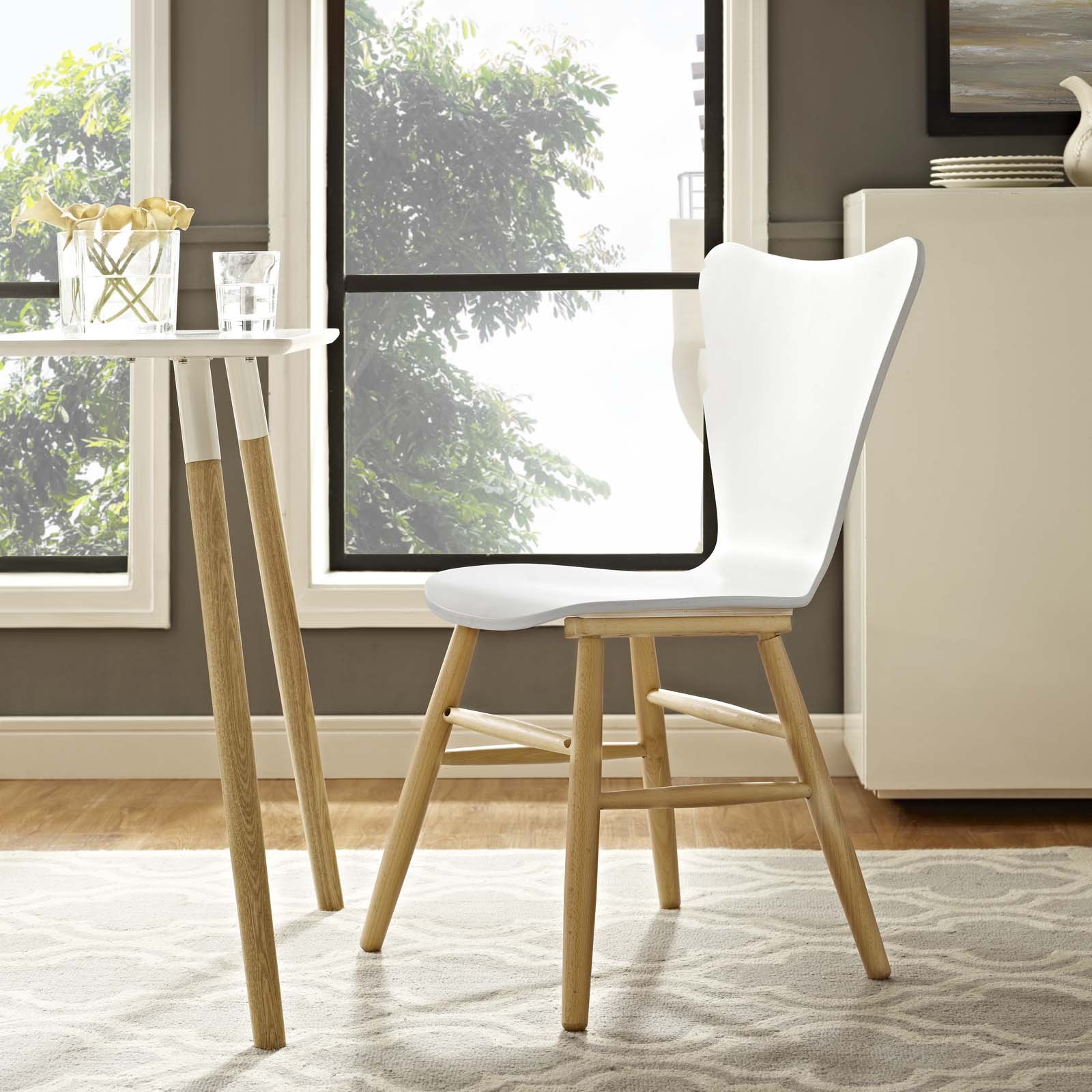 Modway Cascade Mid-Century Modern Wood Kitchen & Dining Chair - White | Stylish & Comfortable Seating for Home, Restaurant & Office