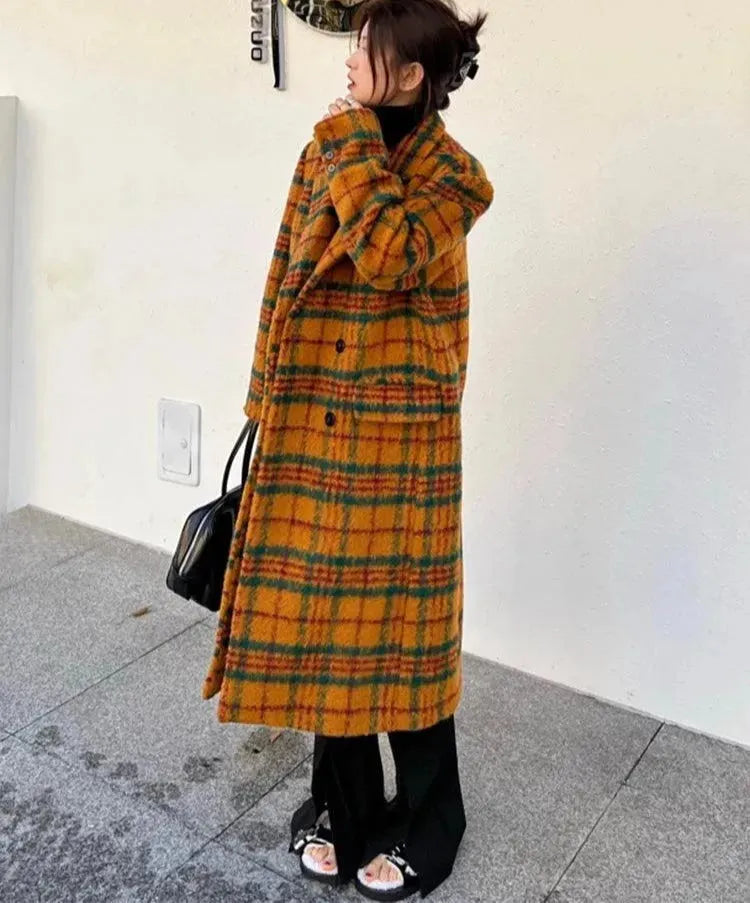 Vintage Women's Plaid Trench Coat - Classic Retro Long Overcoat for Fall & Winter - Perfect for Office, Dating & Casual Outfits