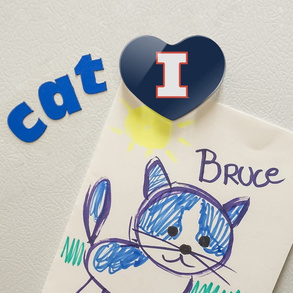 University of Illinois Fighting Illini Logo Heart-Shaped Acrylic Refrigerator Magnet - Perfect for Dorms, Offices & Game Day Decor