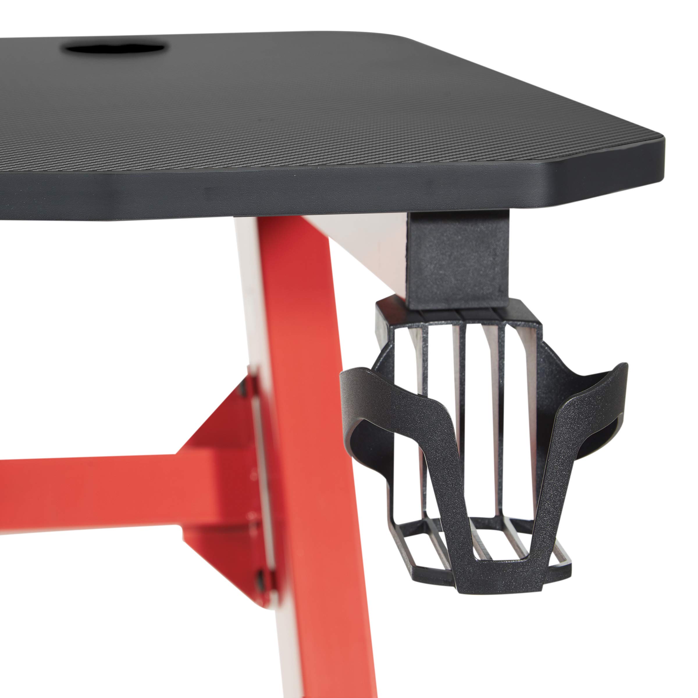 OSP Home Furnishings Ghost Battlestation Gaming Desk - Carbon Fiber Surface, Matte Black Top & Red Legs with Accessories | Perfect for PC Gaming Setup, Streaming & Home Office Workspace