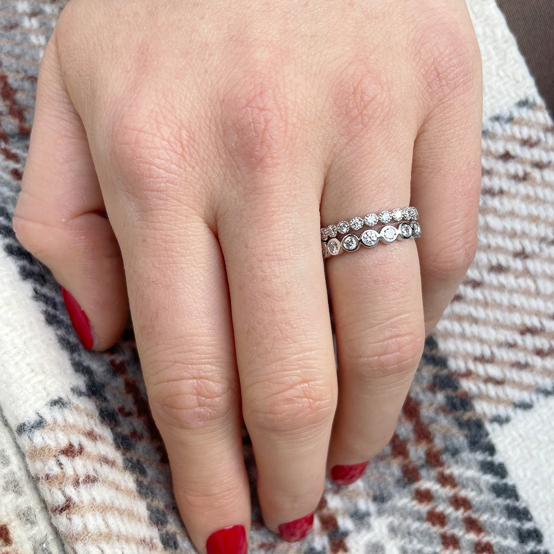 0.26ctw Diamond Bezel Milgrain 14K White Gold Halfway Wedding Band Ring - Perfect for Bridal Jewelry, Anniversary Gifts & Special Occasions